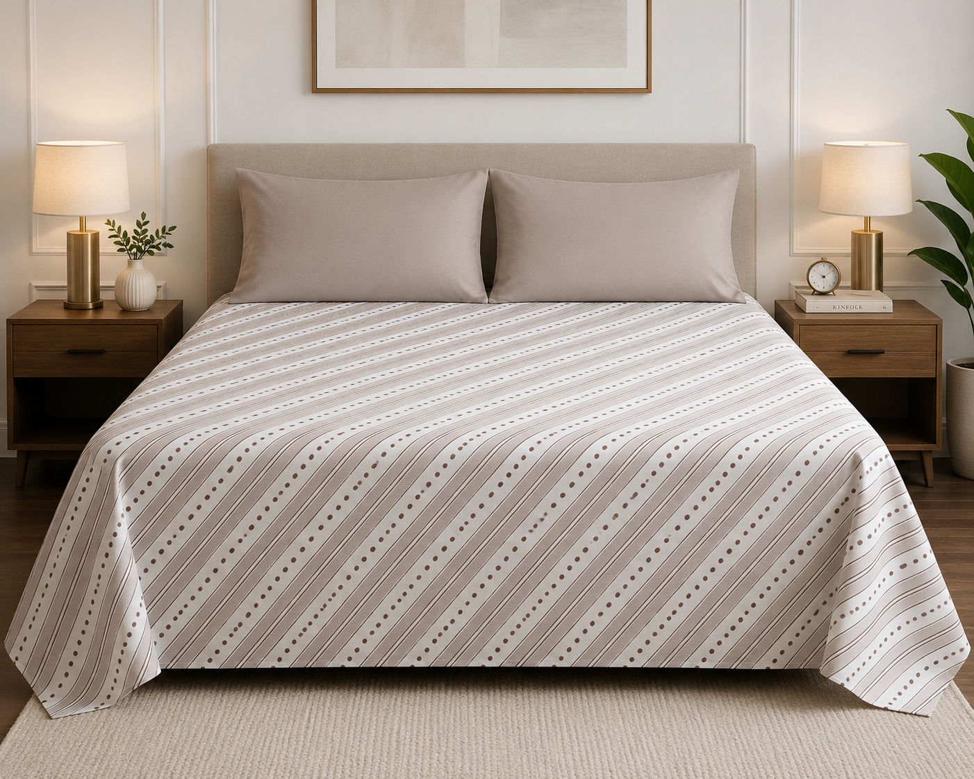 Hazelnut Stripe & Dot Bedsheet Set