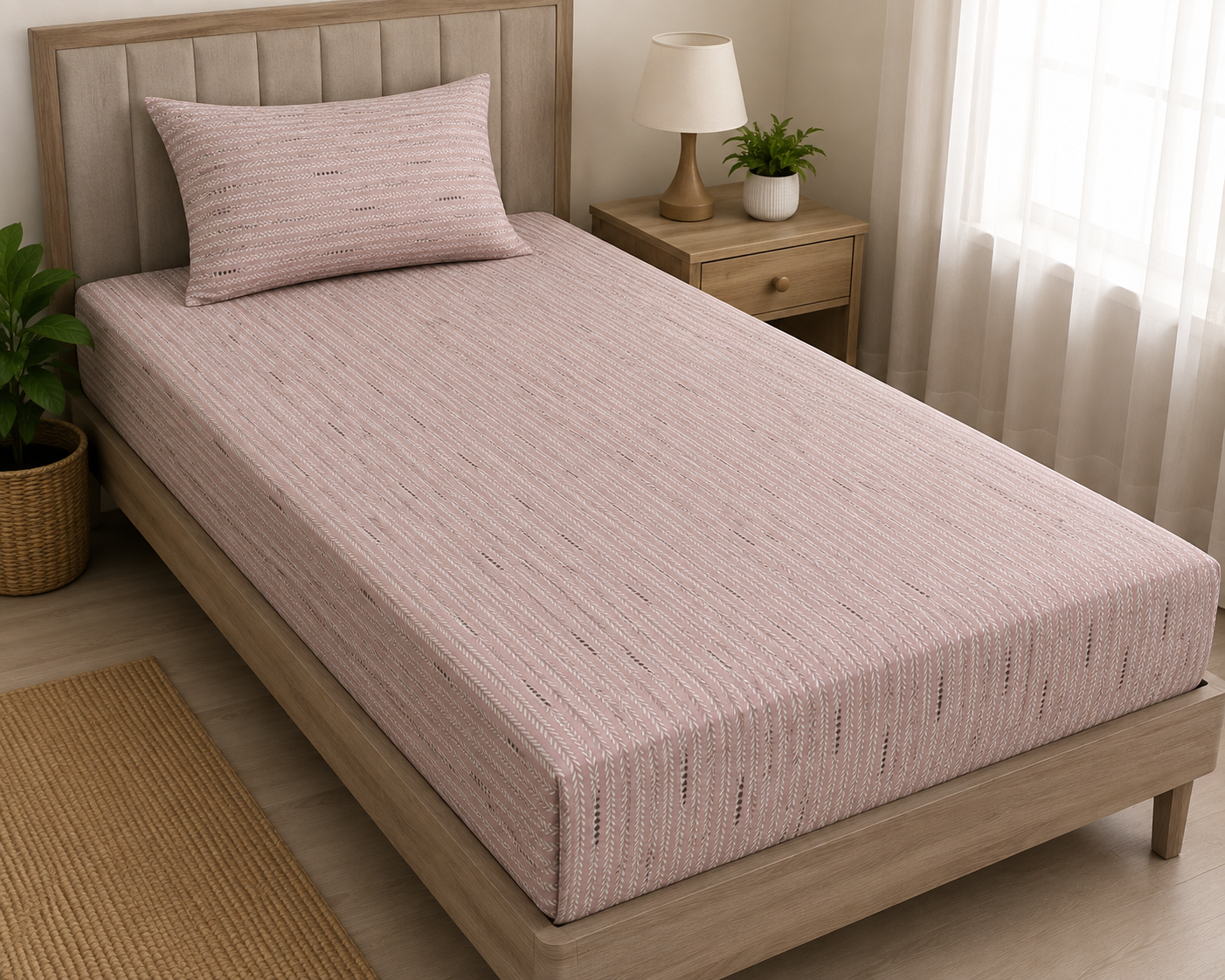 Mauve Linear Texture Single Bed Sheet
