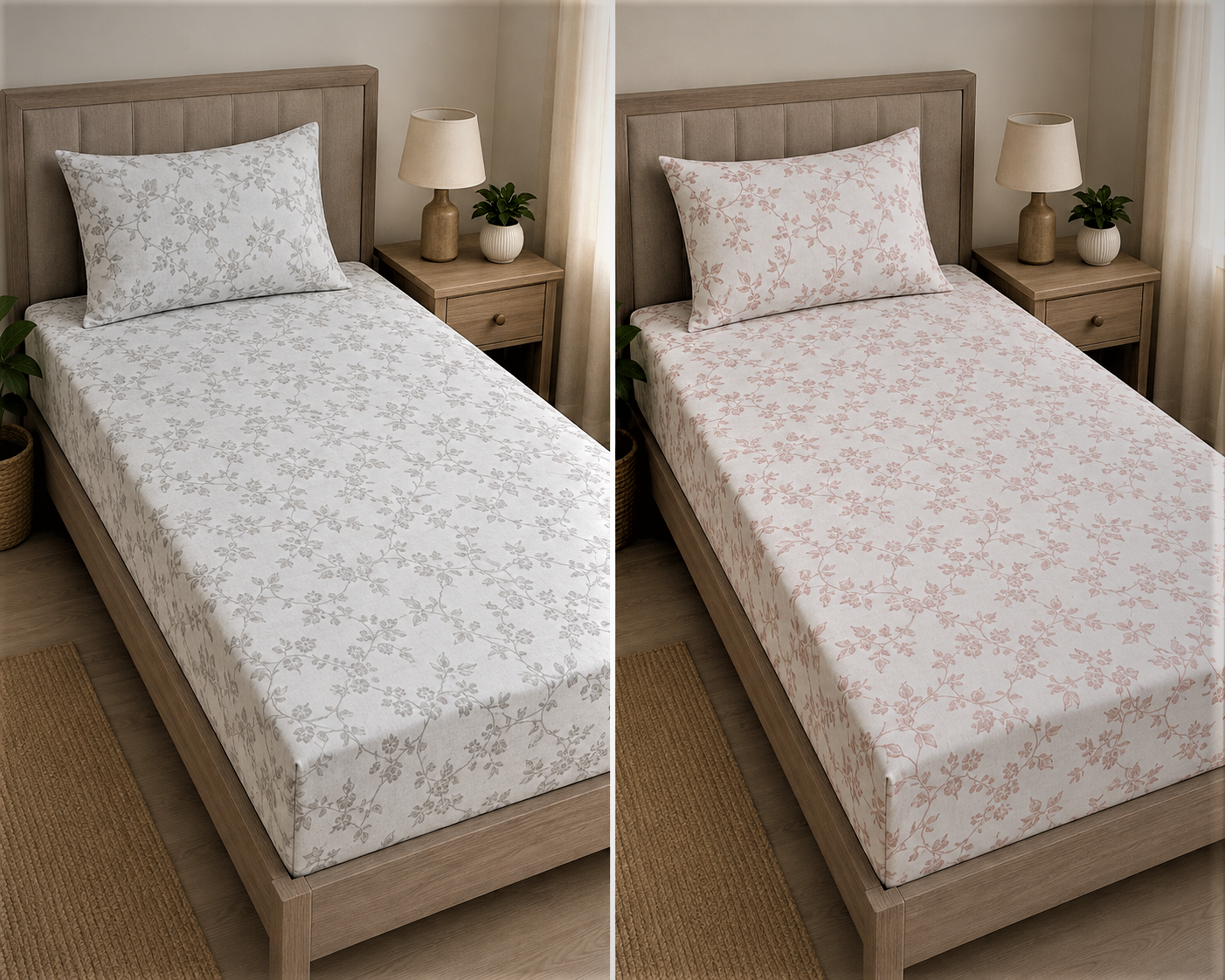 Silver Vine Botanical Single Bed Set