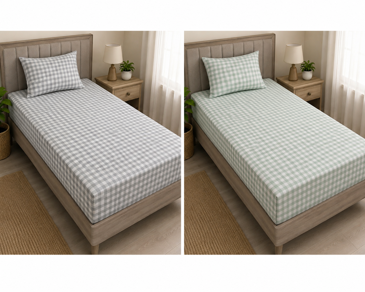 Sage Gingham Single Bed Set