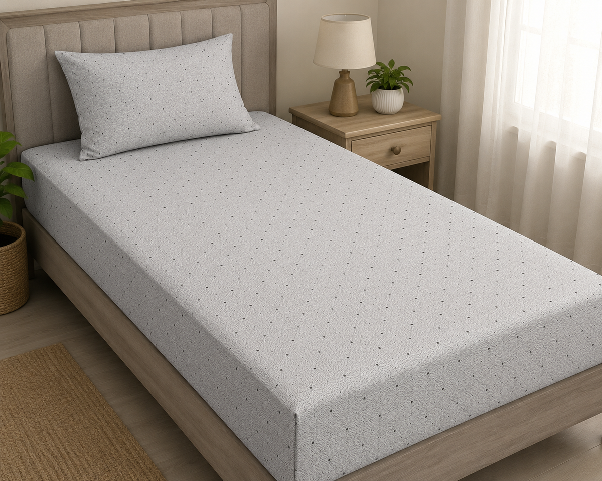 Minimalist Grey Dotted Single Bed Set